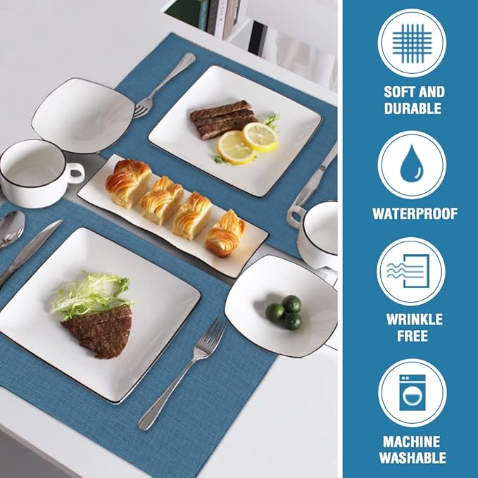 H.VERSAILTEX Linen Placemats Set of 6 Premium Solid Table Mats for Dining Table Spill-Proof Waterproof Heat-Resistant Kitchen Mats Washable, 12x18 inches, Ink Blue