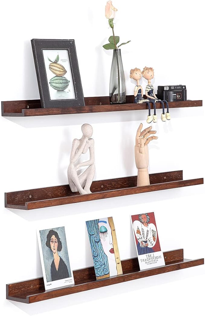 MBYD Floating Shelves 3 Same Dimensions, 48 Inch Deep Walnut Solid Wooden Shelves for Wall, Wall Mount Picture Ledge Shelf, Hanging Photo Display Shelf for Bedroom, Kitchen, Office, Living Room