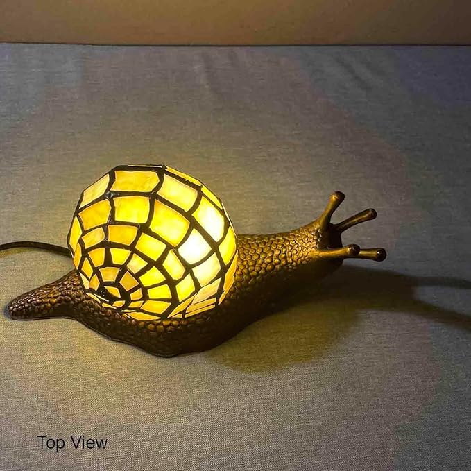 Bieye L10943 Land Snail Tiffany Style Stained Glass Accent Table Lamp for Home Decor (Yellow, 10" D x 5" W x 5" H)