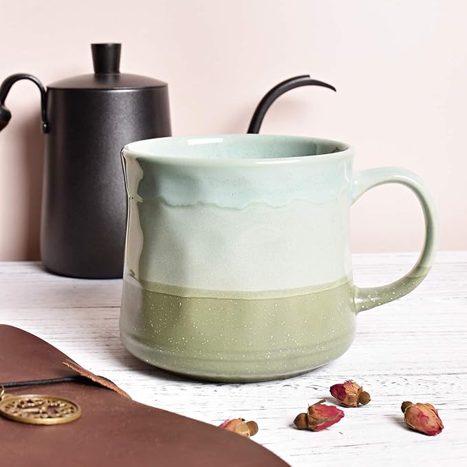 Bosmarlin Large Ceramic Coffee Mug, Big Tea Cup, 7 Colors to Choose, 21 Oz, Dishwasher and Microwave Safe, 1 PCS (Green)