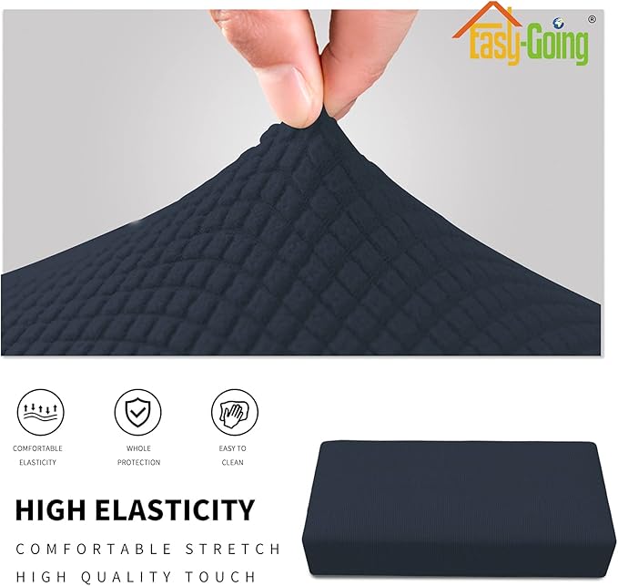 Easy-Going Stretch Ottoman Cover Folding Storage Stool Furniture Protector Soft Rectangle Slipcover with Elastic Bottom (Ottoman XX-Large, Dark Blue)