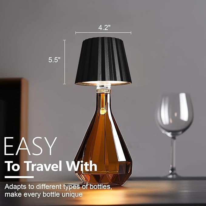 Wine Bottle Lamp, 2025 New 3 Color Rechargeable Wireless Bottle Lamp for Liquor Bottles with Touch Dimming for Parties, Restaurants & Home Decor (Black)