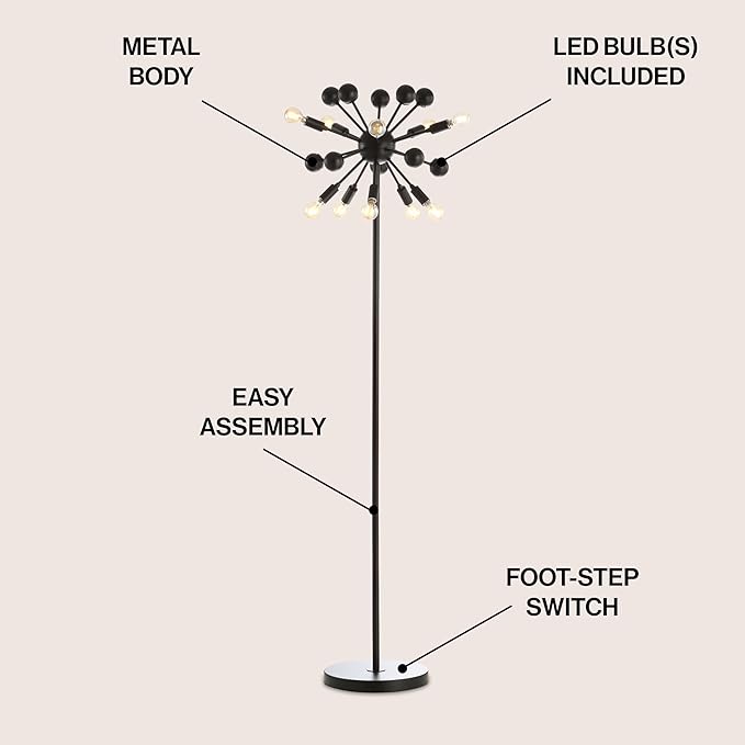 JONATHAN Y JYL9049A Orbit 10-Light 63" Modern Sputnik Metal LED Floor Lamp, Farmhouse, Midcentury, Contemporary, Industrial, Scandinavian, Transitional, Office, Living Room, Bedroom, Black