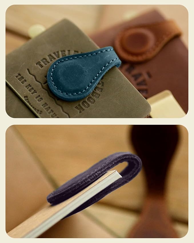4Pcs Magnetic Bookmarks with Gift Box, Leather Magnetic Bookmarks for Women, Double-Sided Magnetic Book Mark Clip Accessories Gift for Book Lover Father's Day Gift (Black + Blue + Coffee + Purple)