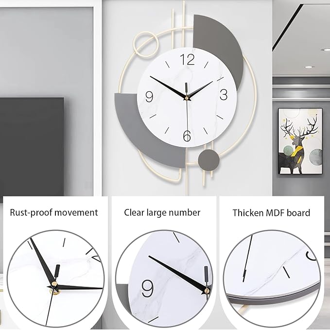 Decorative Silent Quartz Wall Clock with Pendulum, Large for Living Room, Kitchen, Bathroom, Bedroom - 13x21.65in