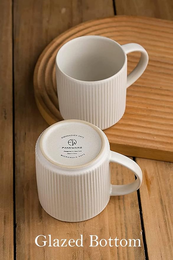 famiware Coffee Mug Set for 4, Star 12 oz Catering Mugs Cup Set with Handle for Coffee, Tea, Cocoa, Milk - Ceramic Stoneware Drinkware Set, Matte White