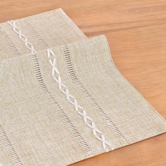 Wracra Cotton Linen Placemats, 12 x 18 Inch Set of 6 Placemats Rustic Hemstitch Place Mats for Kitchen Table and Heat Resistant-Hemstitch Coffee
