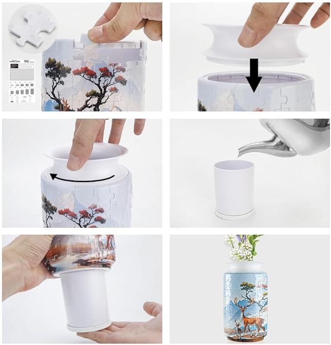 3D Puzzle Vase Unique Flower Vase for Adults Made by 162 Curved Plastic Puzzle Pieces, Vases for Flower Home Creative Gift for Parents & Housewarming