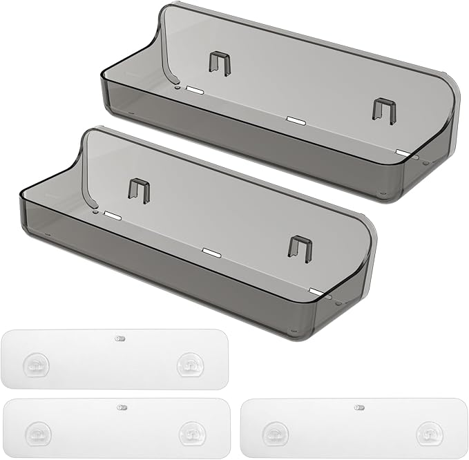 Acrylic Wall Mounted Shower Caddy, 2 Self Adhesive Shelves, No Drilling, Organizes Bath & Kitchen