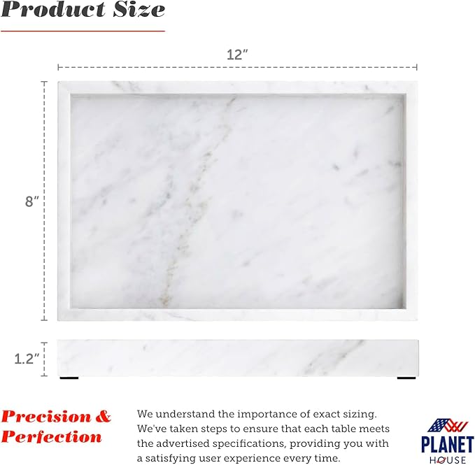 Planet House Marble Tray - 12"x8" Bathroom Counter Storage - Black and White Marble Tray