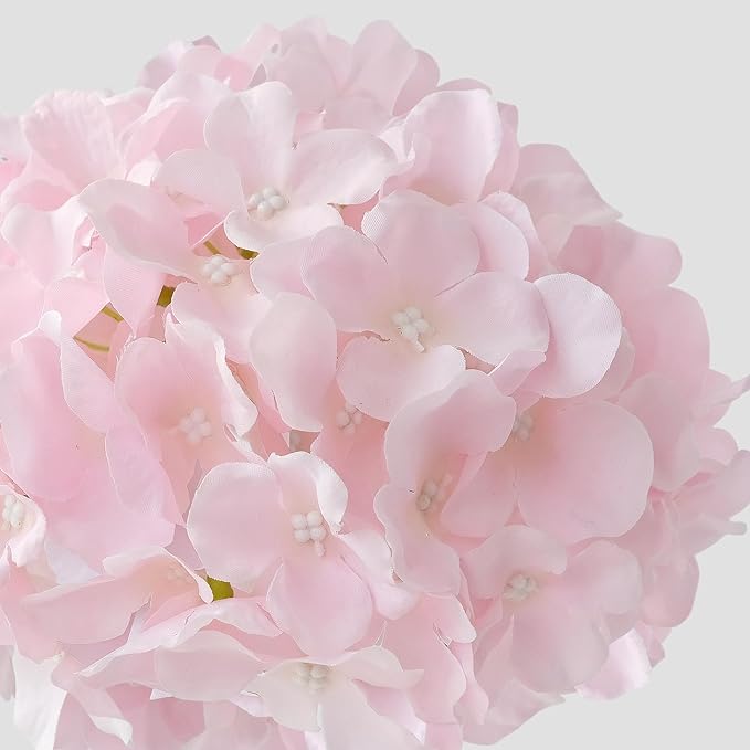 Light Pink Flowers Silk Artificial Hydrangeas, 5Pcs 20Inch Lifelike Boho Large Flowers with Stems, Artificial Flowers for Wedding Bouquet Table Centerpieces Home