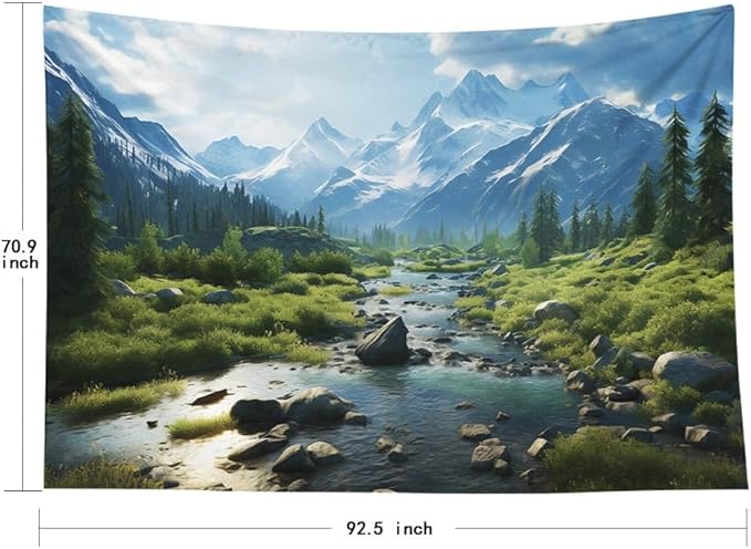 EMMTEEY Landscape Tapestry Wall Art for Bedroom Extra Large 92.5X70.9 Inch-Forest Mountains Water Scenery Durable Hanging Tapestry for Living Room