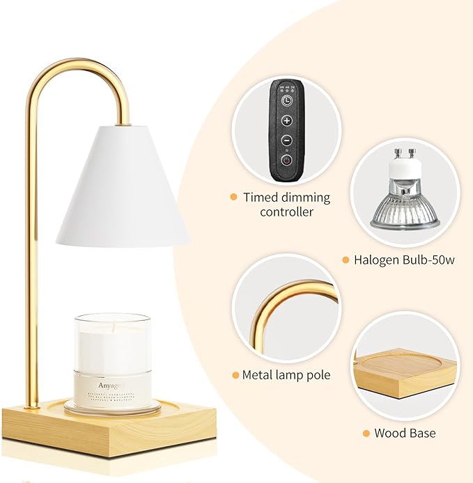 Candle Warmer Lamp, Electric Candle Lamp Warmer, House Warming Gifts New Home Bedroom Decor, Dimmable Wax Melt Warmer for Scented Wax with 2 Bulbs(White)