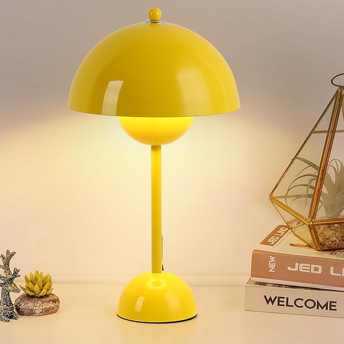 COSYLUX Modern Small Table Lamp for Bedroom, Cute Dome Shade Reflecting Light Reading Lamp for Living Room, Kid's Room, Study, Office, Beside Bedside Nightstand Desk Lamp(Yellow)