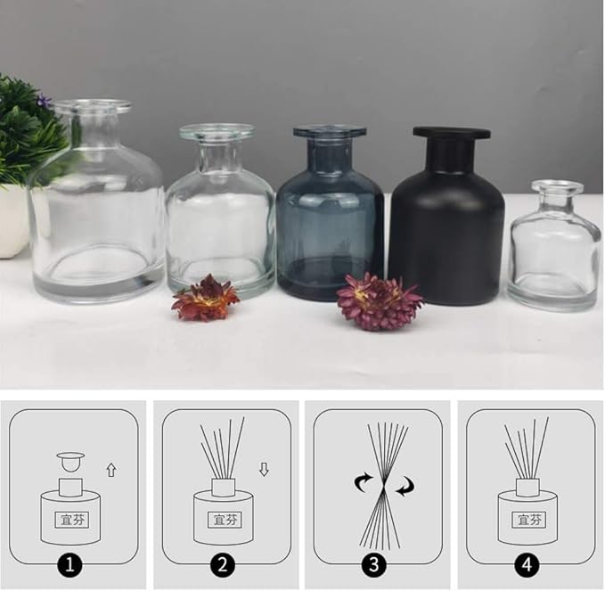 1PCS 150ml/5oz Empty Refillable Glass Diffuser Bottle Diffuser Jars Aromatherapy Storage Container Fragrance Accessories Use for DIY Replacement Reed Diffuser Sticks Crafts Decor (Blue)