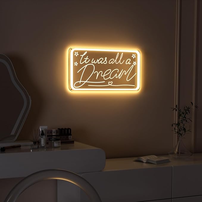 It Was All A Dream Neon Signs For Wall Decor, Neon Light Signs for Bedroom Club Office Hotel Cafe Dream Neon Lights Wedding Birthday Party,Room Decor, Aesthetic Room Decor, Living Room