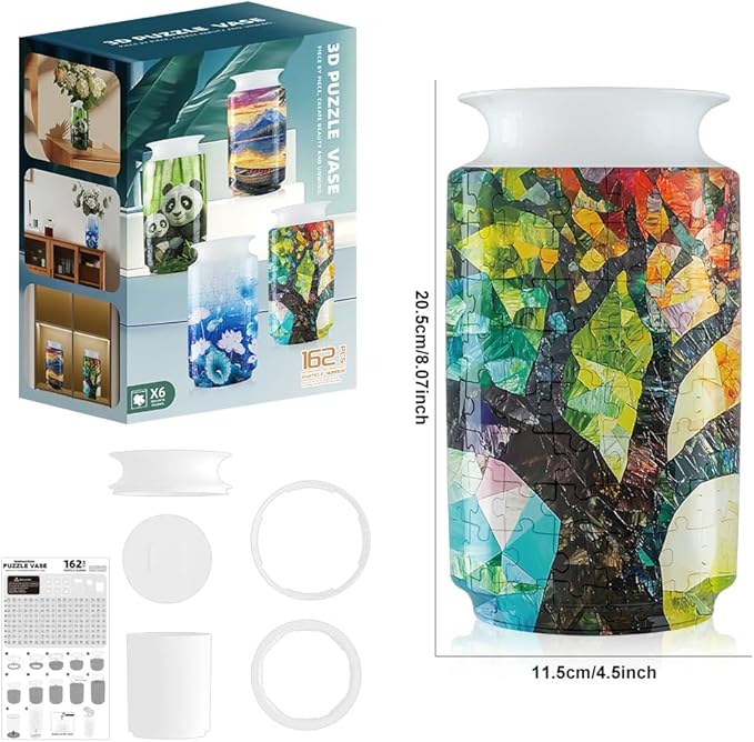 3D Puzzle Vase Unique Flower Vase for Adults Made by 162 Curved Plastic Puzzle Pieces, Vases for Flower Home Decor, Gift for Parents & Housewarming