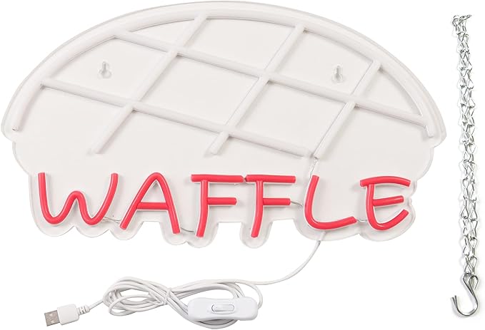 JFLLamp Waffle Neon Signs for Wall Decor Neon Lights for Bedroom Led Business Signs Suitable for Cake Shop Bakery Supermarkets Stores Cookie House 5V Power Adapter, 16.2 * 9 Inch(Warm White + Red)