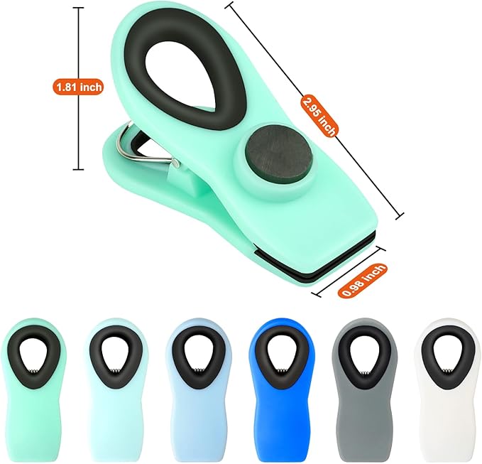 TACGEA Chip Clips, Magnetic Bag Clips with Air Tight Seal for Food Storage, 12 Pieces (Blue Ombre)