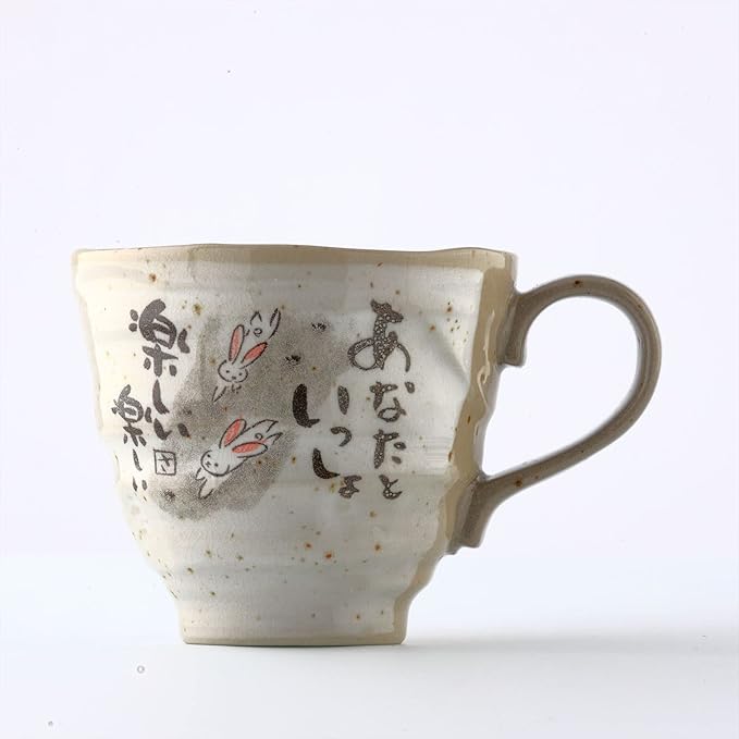 Rabbit Mug Set of 2, Japanese Cute Cups, 8.8 oz Handmade Ceramic Coffee Mug