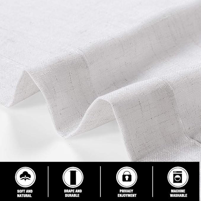 PrinceDeco Linen Curtains for Bedroom Living Room, Light Filtering Farmhouse Curtains 84 inches Long 2 Panels Set Burlap Look Farmhouse Country Decor(Off White, 52" W x 84" L)