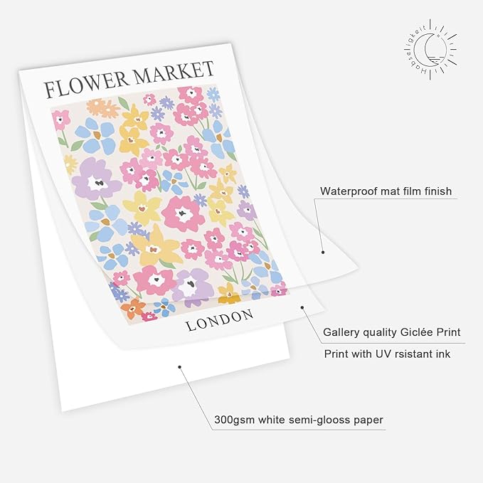 Habseligkeit Pink Danish Pastel Wall Decor for Girls Dorm, Boho Matisse Wall Art Prints, Flower Market Posters for Room Decor Aesthetic Unframed, 11x14in, Set of 6