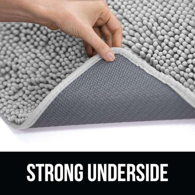 KANGAROO Bathroom Rugs, Chenille Soft Absorbent Bath Rug, Shaggy Shower Mat, Quick Dry Machine Wash Bathmat, Plush Carpet Mats for Tub, Bathtub and Room Home Decor Accessories, 42x24, Light Gray
