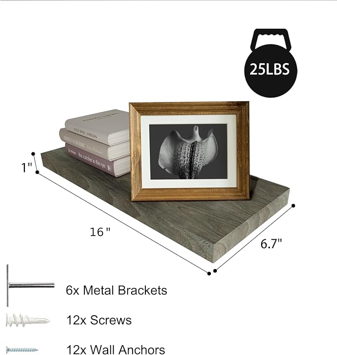 Floating Shelves Wall Shelf Solid Wood Mounted Storage for Bedroom Living Room Set of 3, Rustic Grey Wall Shelves