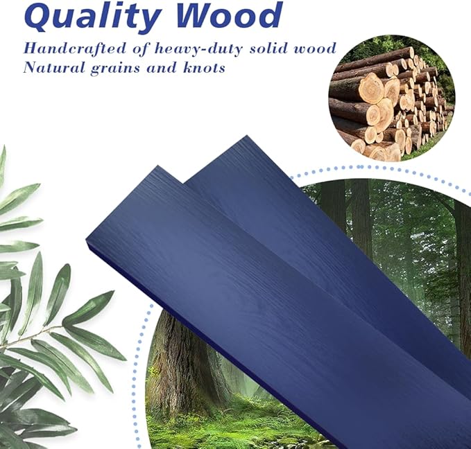 Floating Shelves, Bathroom Wall Shelf for Home Decor, 23.6 Inch Natural Wood Rustic Decor Shelf, Hanging Mounted Invisible Bracket, Set of 2, Navy Blue