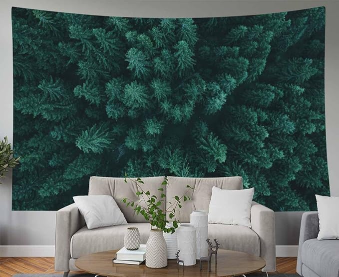 EMMTEEY Green Forest Tapestry Pine Tree Evergreen Fir Forest for Bedroom 80x60 Big Tapestry Christmas Backdrop Living Room Wall Art