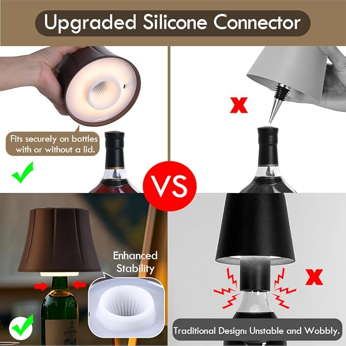 WILIT Wireless Bottle Lamp for Liquor Bottles, 3-Level Brightness Cordless Lamp Shades for Table Lamps, Battery Operated Night Light for Bedroom, Bar Decor, Living Room, Women Gifts, Mothers Day Gifts