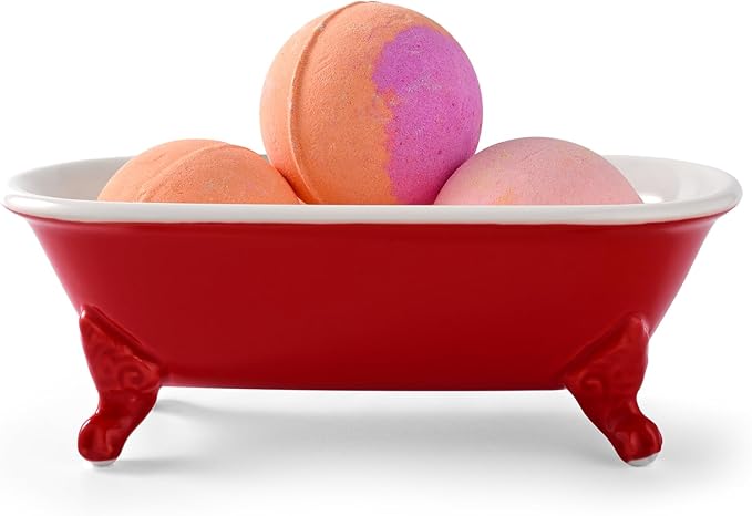 6.5" Ceramic Mini Decorative Clawfoot Bathtub Bar Soap Dish, Kitchen Sponge Holder and Shower Tray for Bathroom, 1 Pack(Chili)