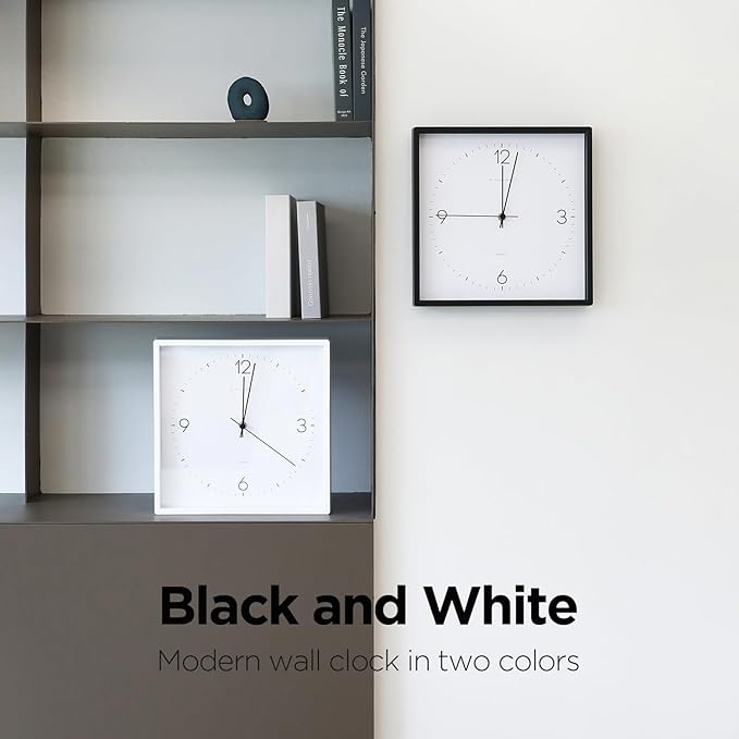 mooas Modern Frame Wall Clock White,12" Non-Ticking Sweep Movement Decorative Battery Operated White Wall Clock for Home Living Room Kitchen Bedroom Office School Cafe