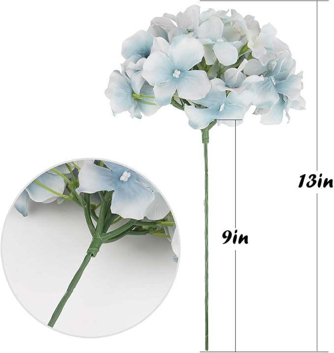 Flojery Silk Hydrangea Heads Artificial Flowers Heads with Stems for Home Wedding Decor,Pack of 10 (Lake Blue)