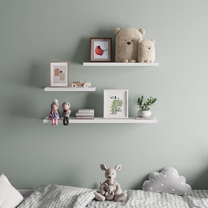 Floating Shelves 24 Inch Wall Shelf Solid Wood Mounted Storage for Bedroom Living Room Set of 2, White Wall Shelves