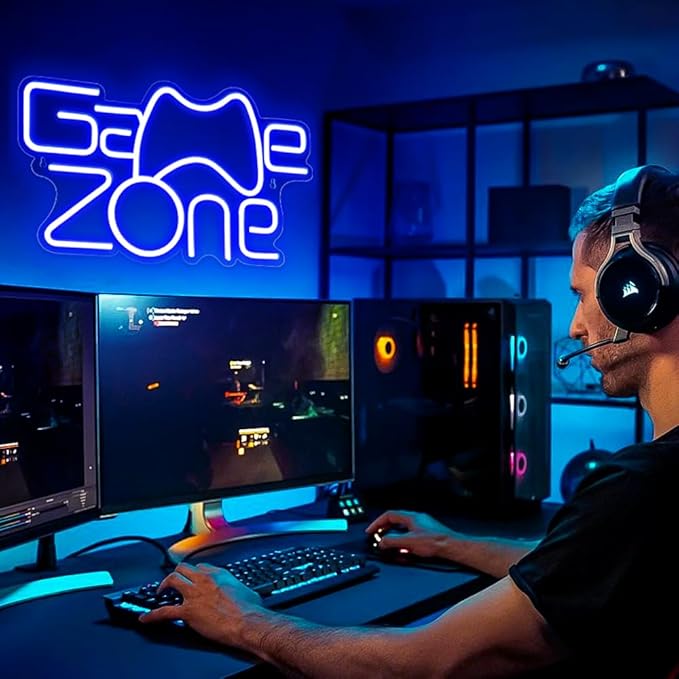 Game Zone Neon Sign for Gamer Room Decor, Gaming Light Led Sign with USB Powered for Boys Men Teen Bedroom Man Cave Game Room Wall Decor Accessories, Great Gift for Party Birthday Christmas