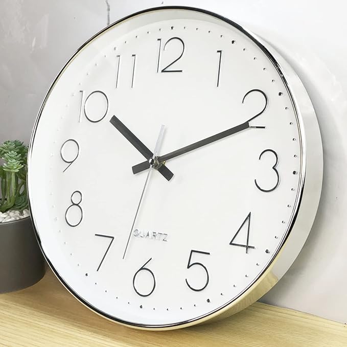 Tosnail 12 Inches Round Silent Non Ticking Quartz Wall Clock - Elegant Silver Frame