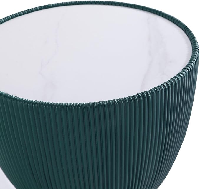 Manhattan Comfort Anderson Modern 18" Round End Table 2.0 | Ceramic Marble Tabletop, Elegant Pleated Leatherette Design & Gold Stainless Steel Base, Fully Assembled Accent Furniture, Set of 2, Green