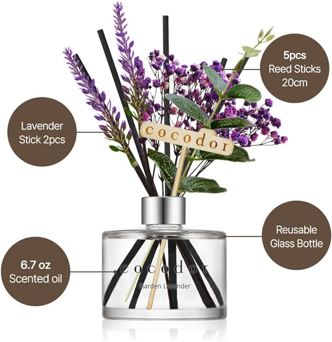 COCODOR Lavender Reed Diffuser/Garden Lavender / 6.7oz(200ml) / 1 Pack/Home Decor & Office Decor, Fragrance and Gifts