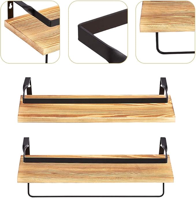 Coral Flower Floating Wall Mounted Shelves for Kitchen, Bathroom,Set of 2, 16.10inch, Brown