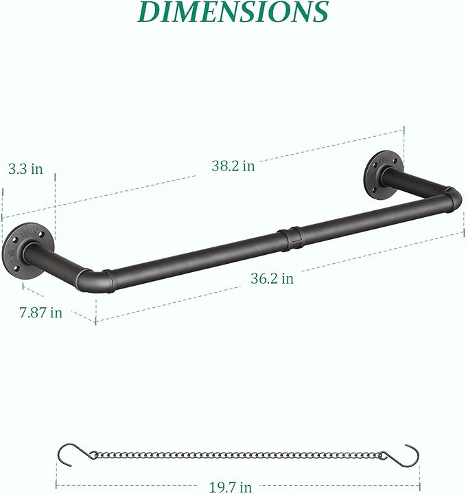 Plant Hanger Indoor, Hanging Planters Rod for Indoor Plants with 3 Hanging Chains, Wall Plant Hanging Rod for Window Ceiling, 38.2 Inch, Metal/Black, Pots Not Included