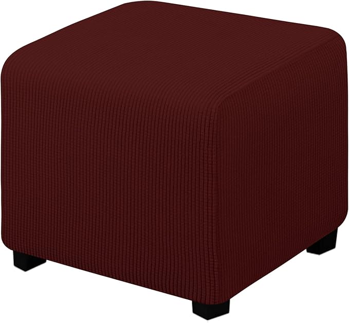 Easy-Going Stretch Ottoman Cover Folding Storage Stool Furniture Protector Soft slipcover with Elastic Bottom (X-Small,Wine)