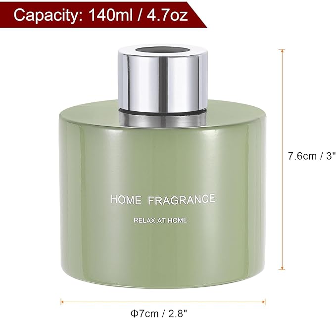 HARFINGTON Empty Glass Diffuser Bottle 140ml/4.7oz Refillable Fragrance Accessories Aromatherapy Jar Container for Replacement Reed Diffuser DIY Home Bathroom Green with Silver Tone Cap