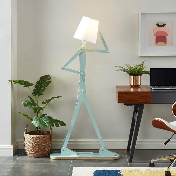 Cool Tall Decorative Floor Lamp Unique Aqua Blue Color Standing Adjustable Corner Reading Wood Lights for Living Room Kids Bedroom Office - LED Bulb Included (Green)