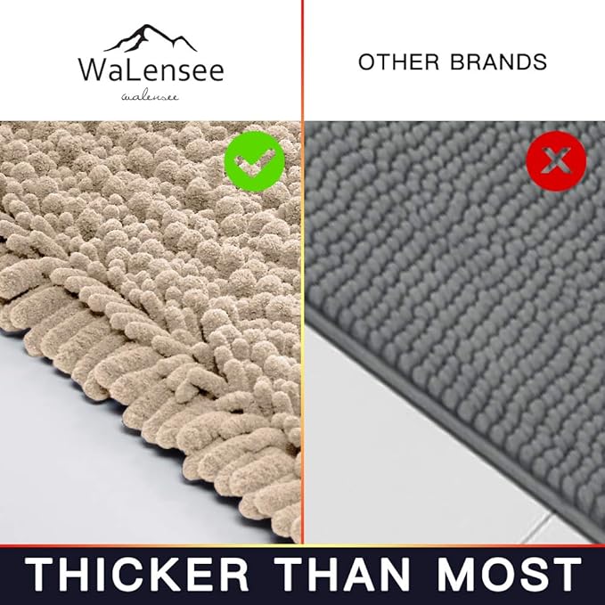 Walensee Bathroom Contour Rug Non Slip Toilet U Shaped Bath Mat (20x24, Beige) Water Absorbent Super Soft Shaggy Chenille Machine Washable Dry Extra Thick Perfect Absorbant Best Plush Carpet