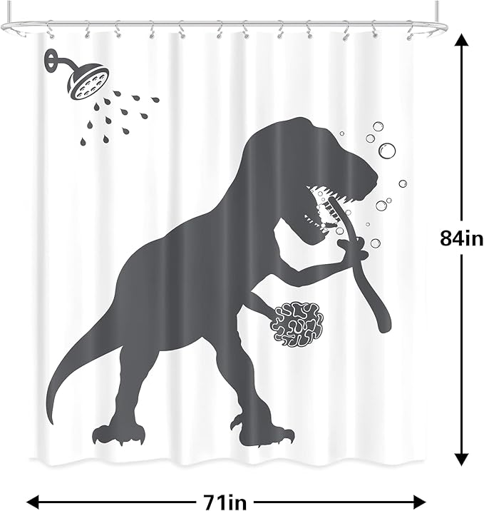 LGhtyro Extra Long Funny Dinosaur Shower Curtain 71Wx84H Inch Cool Dino Shower Curtain Bathroom Set Cute Animal Shadow Silhouette Bath Curtain Black White Kids Accessories for Teens Boy Bathroom Decor
