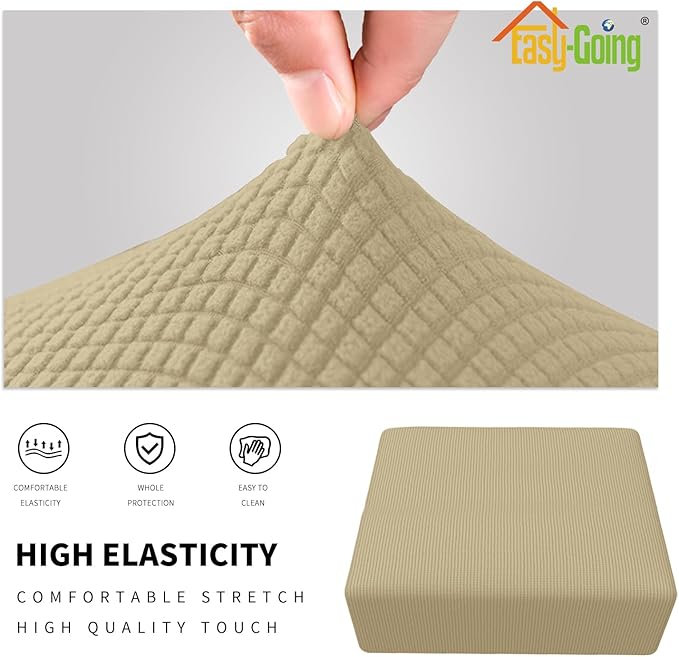 Easy-Going Stretch Square Ottoman Cover 40x40x15 inch Folding Storage Stool Furniture Protector Soft Rectangle slipcover with Elastic Bottom Beige