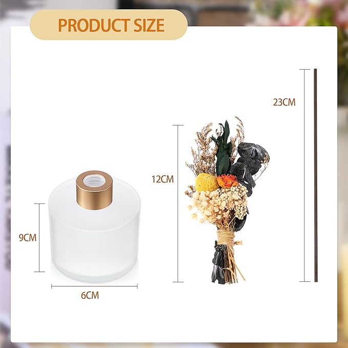 Rtteri 2 Reed Diffuser Sets Flower Oil Diffuser Sticks with Refill Empty 5oz Bottles Scent Glass for Fragrance Home Bathroom Gifts, Oil Not Included(Frosted Color)
