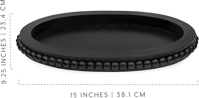 AuldHome Design Wood Beaded Tray (Black), Decorative Farmhouse Style Oval Wooden Tray