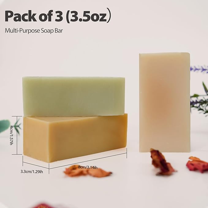 Natural Botanical Bar Soap With Vitamin E Pure Plant Oil Bath Body Soap Variety Bars Lemongrass,Tea Tree,Roman Chamomile Rich Creamy for Men, Women All Skin, 3Pack Cold Process Tree Tea Soap Bar Gift